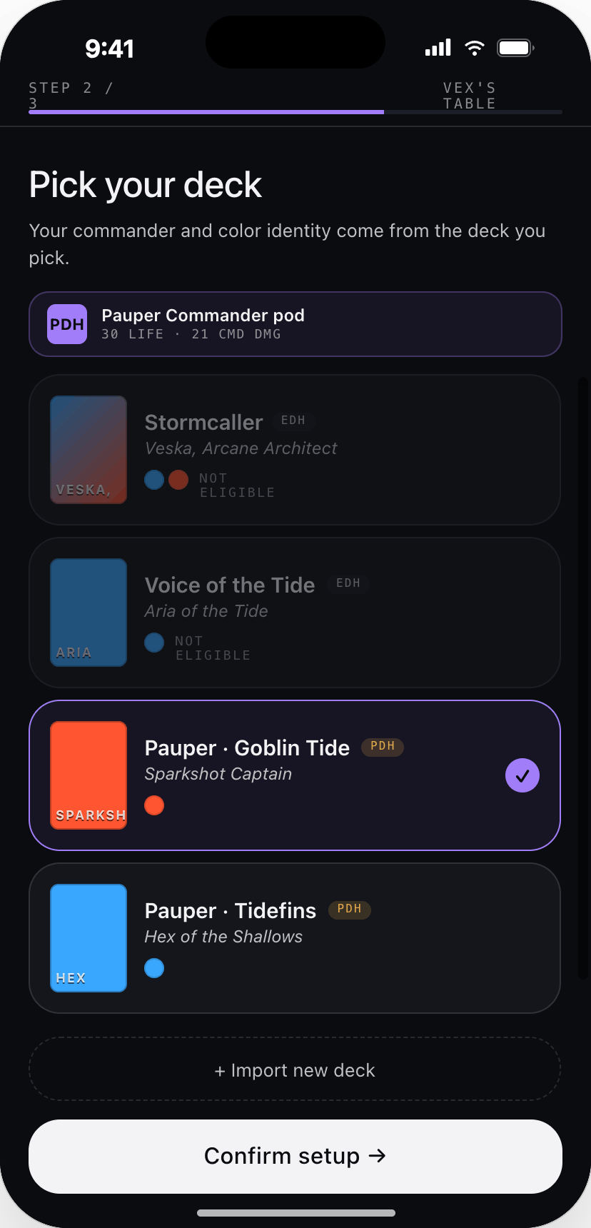 Deck picker screen