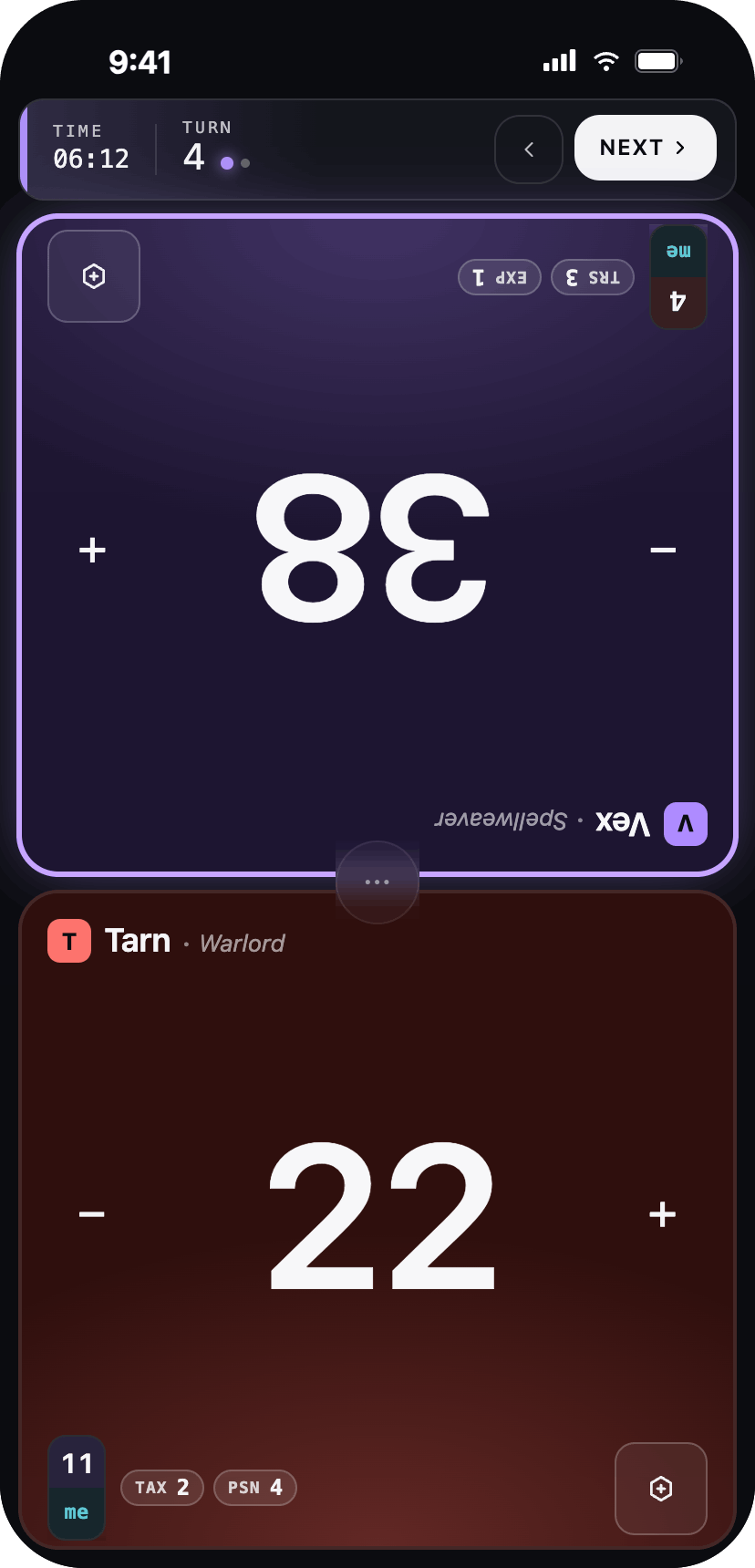 Signet life-counter screen